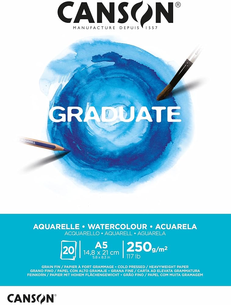כנסון Graduate בלוק אקוורל A5 – 20 דפים, 250 גרם (חבילה של 5)