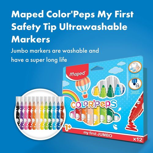 טושי ג'מבו COLOR PEPS לתינוקות בגילאי שנה + ( 12 צבעים)