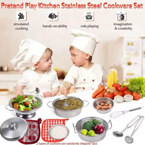 סט 7 אביזרי מטבח ממתכת אל-חלד למשחקי דמיון