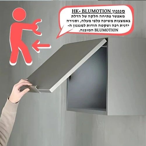 מנגנון קלפה למטבח בלום 25, טריקה שקטה BLUM HK AVENTOS (לבן / אפור)