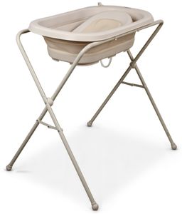 אמבטיה מתקפלת לתינוק עם מעמד אינטגרלי, דפני סיליקון וצינור ניקוז - בז