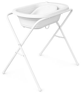 אמבטיה מתקפלת לתינוק עם מעמד אינטגרלי, דפני סיליקון וצינור ניקוז - לבן