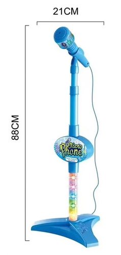 עמדת מיקרופון עם חיבור לנגן MP3 ואורות צבעוניים - כחול