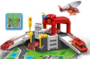 חניון מכבי אש עם כבאית ומסוק – ערכת חילוץ והצלה