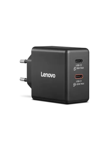 Lenovo Dual USB-C 65W GaN Charger מטען קומפקטי עם שני חיבורי USB-C
