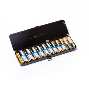 מארז 11 בוקסות "3/8 עמוקות 10-22 מ"מ בקופסת מתכת King tools