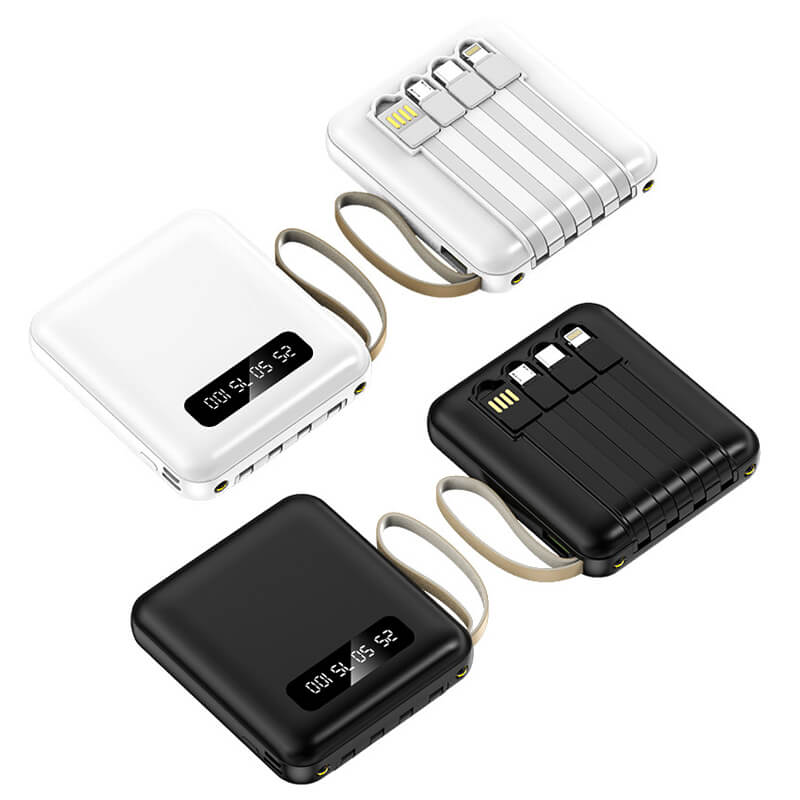 מטען נייד עם סט כבלים מובנים וסוללה 10,000mAh - מטען נייד מיני