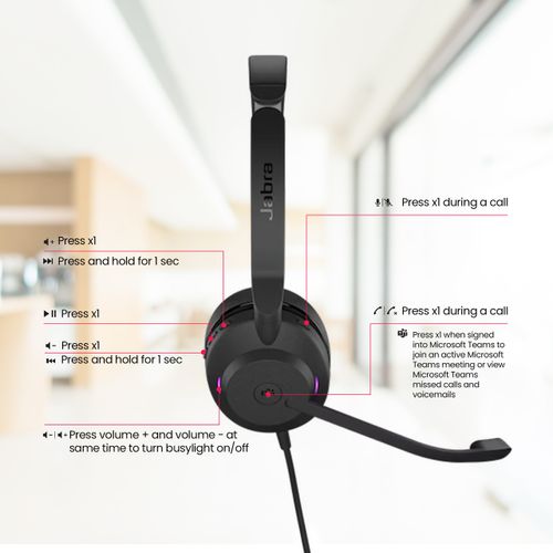אוזניות Jabra Evolve 30 II Stereo MS Teams USB C/A adapter