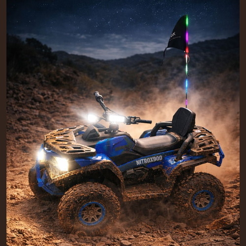 טרקטורון NITROX גלגלי אוויר 24V כולל בלם חשמלי ודגל - שחור כחול