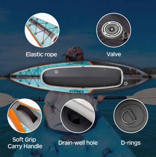 קיאק מתנפח זוגי חזק במיוחד לדייג ושייט בים TURBOTID PRO Double Kayak