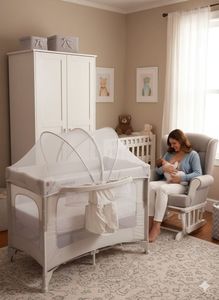   לול רשת משולב 4 ב 1 Baby Hub לול, עריסה מתחברת, משטח החתלה ומיטת קמפינג עם דופן עולה / יורדת 