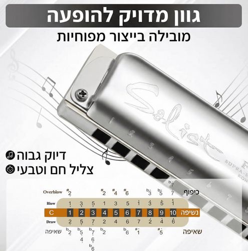 מפוחית דיאטונית KONGSHENG Solist Folk Harp - מבט על רקע לבן מציג עיצוב כפרי רטרו עם לוחות כיסוי נירוסטה מטופלים ומסרק אלומיניום איכותי