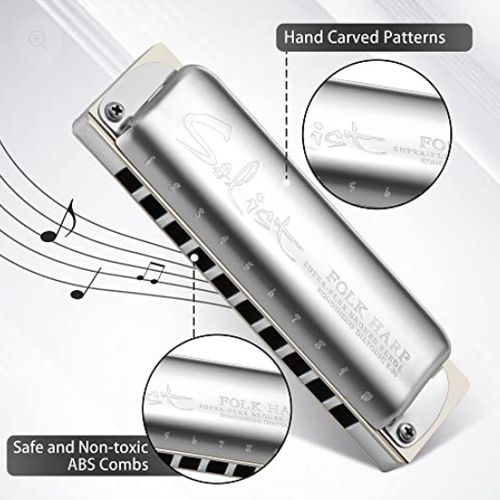 מפוחית דיאטונית KONGSHENG Solist Folk Harp - מבט על רקע לבן מציג עיצוב כפרי רטרו עם לוחות כיסוי נירוסטה מטופלים ומסרק אלומיניום איכותי