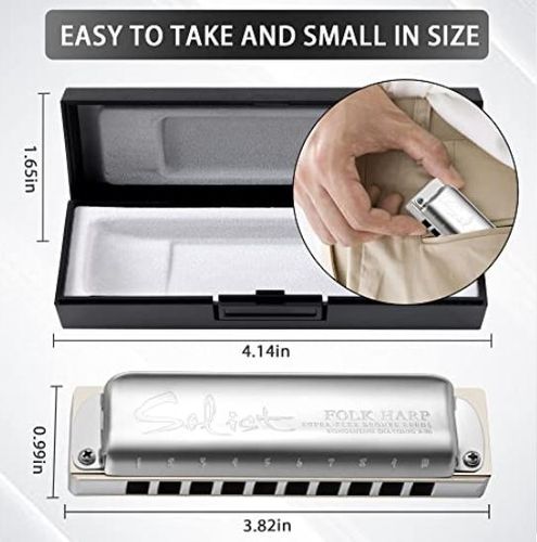 מפוחית דיאטונית KONGSHENG Solist Folk Harp - מבט על רקע לבן מציג עיצוב כפרי רטרו עם לוחות כיסוי נירוסטה מטופלים ומסרק אלומיניום איכותי