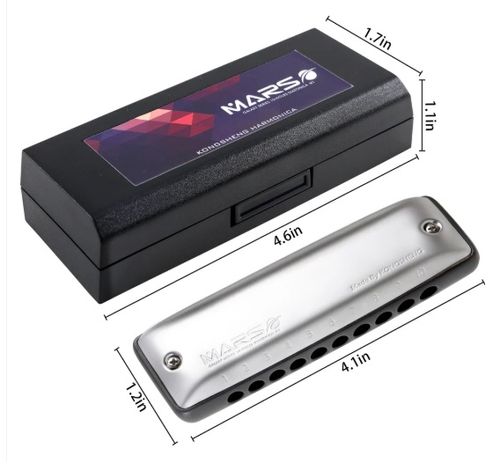 מפוחית דיאטונית KONGSHENG Mars M1 דגם M1 - מבט על רקע לבן מציג עיצוב פלסטיק חלק עם כיסוי נירוסטה ו-10 חורים עגולים למתחילים ומקצוענים