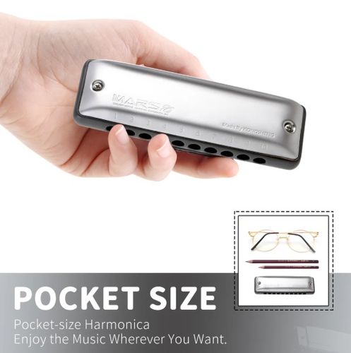 מפוחית דיאטונית KONGSHENG Mars M1 דגם M1 - מבט על רקע לבן מציג עיצוב פלסטיק חלק עם כיסוי נירוסטה ו-10 חורים עגולים למתחילים ומקצוענים