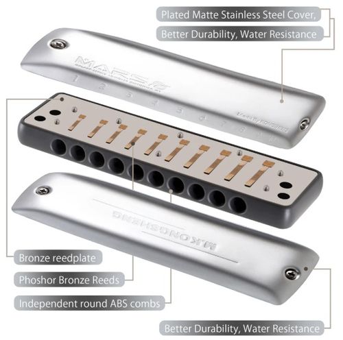 מפוחית דיאטונית KONGSHENG Mars M1 דגם M1 - מבט על רקע לבן מציג עיצוב פלסטיק חלק עם כיסוי נירוסטה ו-10 חורים עגולים למתחילים ומקצוענים