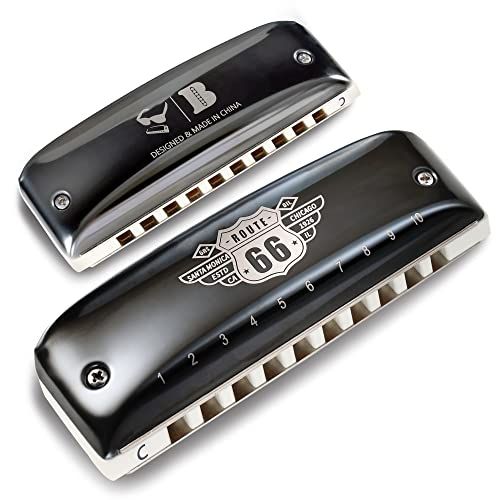 מפוחית בלוז Kongsheng Route 66 - מפוחית דיאטונית 10 חורים עם לשוניות ברונזה פוספורית ועיצוב ארגונומי מעוגל לנוחות מקסימלית