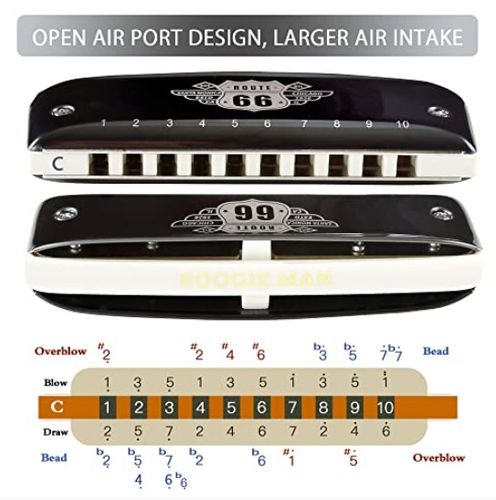 מפוחית בלוז Kongsheng Route 66 - מפוחית דיאטונית 10 חורים עם לשוניות ברונזה פוספורית ועיצוב ארגונומי מעוגל לנוחות מקסימלית