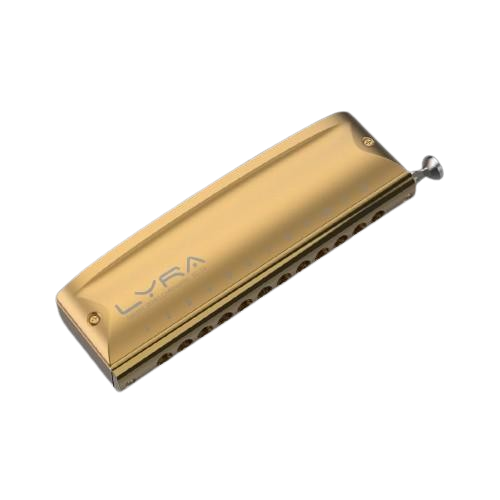 מפוחית מוזהבת Kongsheng Lyra SC-12 Gold Edition - מבט על רקע לבן המציג את הגימור הזהב המט והעיצוב הפרימיום לנגנים מקצועיים