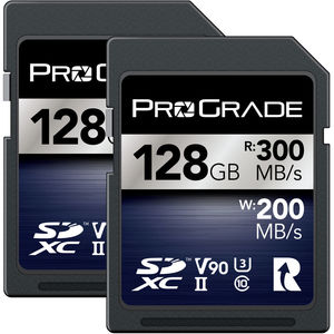 זוג כרטיסי זיכרון ProGrade 128GB SDXC UHS-II V90 Iridium