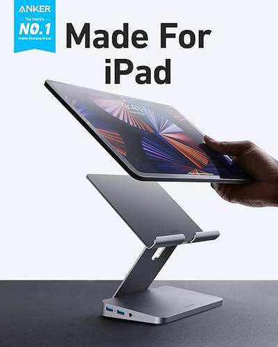 ANKER 551 USB-C HUB מעמד טעינה USB C של Anker לאייפד, (8 ב-1), עם מעמד טאבלט מתקפל, 4K HDMI, 2 יציאות USB-A