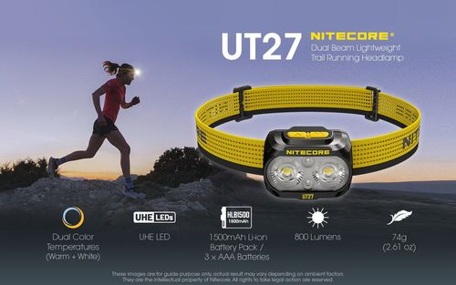 פנס ראש זום לריצה 800 לומן UT27 היברידי סוללות AAA / נטען - NITECORE
