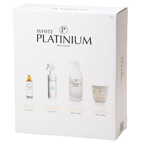 מארז שיקום לשיער White Platinium שמפו+ מסכה + סרום+ מסכה ללא שטיפה לשיער צבוע, יבש ופגום במיוחד וויט פלטינום