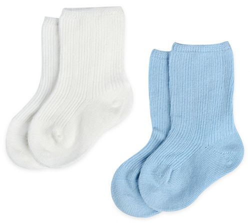 מארז 2 זוגות גרביים לתינוק במידה 0-12 - תכלת + לבן