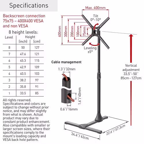 BARKAN FS310T Floor Stand TV Mount - Tilt & Height Adjustment