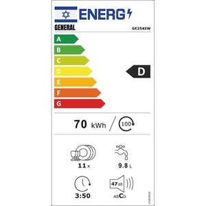 מדיח כלים עומד 45 ס"מ ג'נרל דגם GE2545W לבן