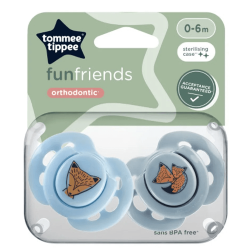 זוג מוצצים 0-6 חודשים עם איורי חיות טומי טיפי - Tommee Tippee 2X 0-6 M Fun Friends Soothers