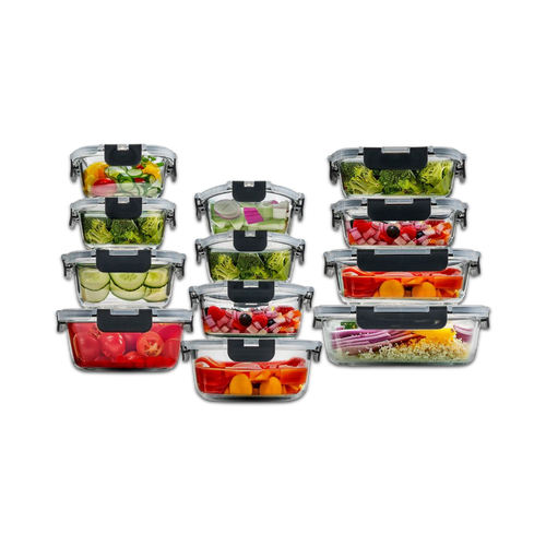 סט 12 כלי אחסון זכוכית CLOC GLASS קליפסים שחור