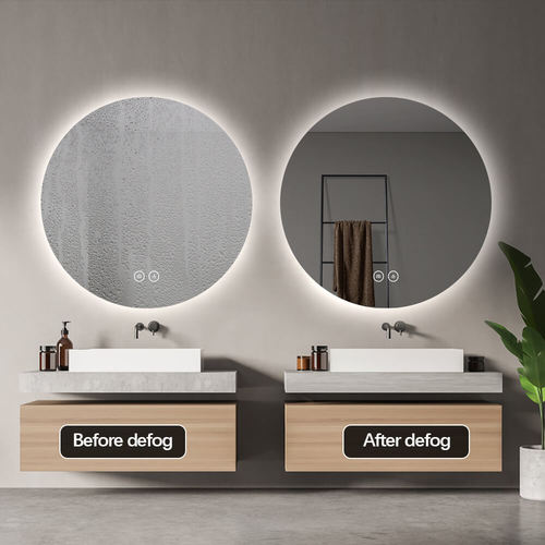מראה לאמבטיה עם תאורת LED ומפיג אדים – ללא מסגרת עגולה