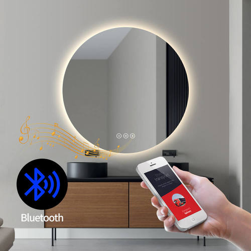 מראה לאמבטיה עם תאורת LED ומפיג אדים + Bluetooth – ללא מסגרת עגולה קוטר 80 ס