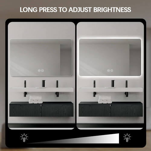 מראה לאמבטיה עם תאורת LED ומפיג אדים – ללא מסגרת מלבנית