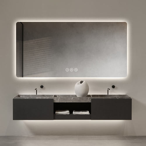 מראה לאמבטיה עם תאורת LED ומפיג אדים + Bluetooth – ללא מסגרת מלבנית