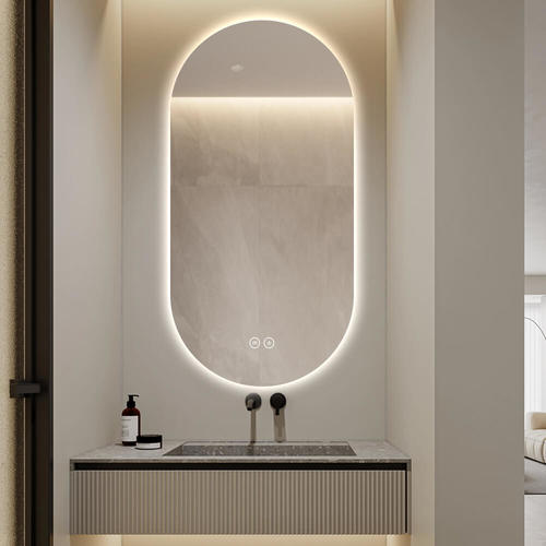 מראה לאמבטיה עם תאורת LED ומפיג אדים – ללא מסגרת אובלית
