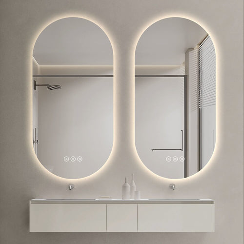 מראה לאמבטיה עם תאורת LED ומפיג אדים + Bluetooth – ללא מסגרת אובלית