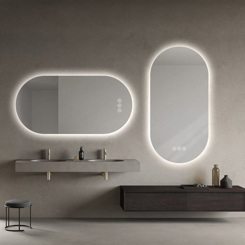 מראה לאמבטיה עם תאורת LED ומפיג אדים + Bluetooth – ללא מסגרת אובלית