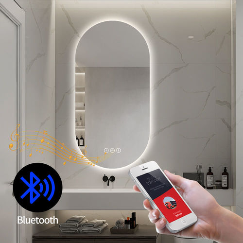 מראה לאמבטיה עם תאורת LED ומפיג אדים + Bluetooth – ללא מסגרת אובלית