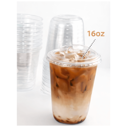 מארז 50 כוסות שקופות 16oz כולל מכסים לקפה קר ואייס