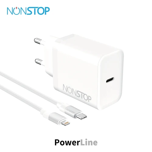 מטען קיר לבן NONSTOP PowerLine PD 20W+כבל USB-C to Lightning