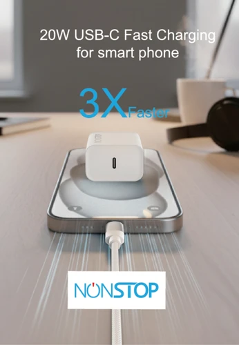 מטען קיר לבן NONSTOP PowerLine PD 20W+כבל USB-C to Lightning