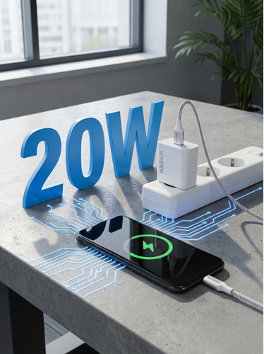 מטען קיר לבן NONSTOP PowerLine PD 20W+כבל USB-C to Lightning