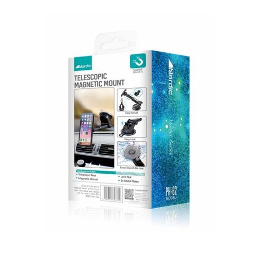 מעמד לטלפון לרכב מגנטי לדשבורד או שמשה Nordic PH-82 - צבע שחור