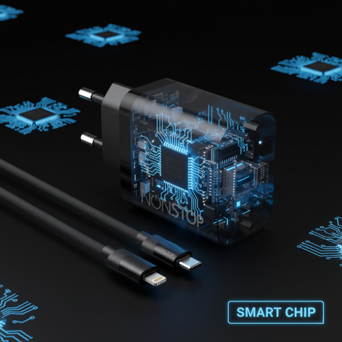 מטען קיר שחור NONSTOP PowerLine PD 20W+כבל USB-C to Lightning