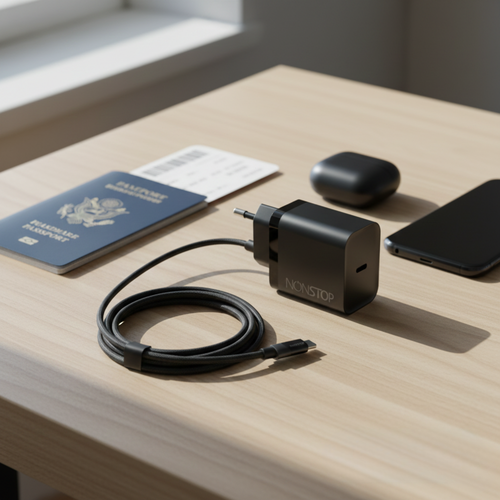 מטען קיר שחור NONSTOP PowerLine PD 20W+כבל USB-C to Lightning