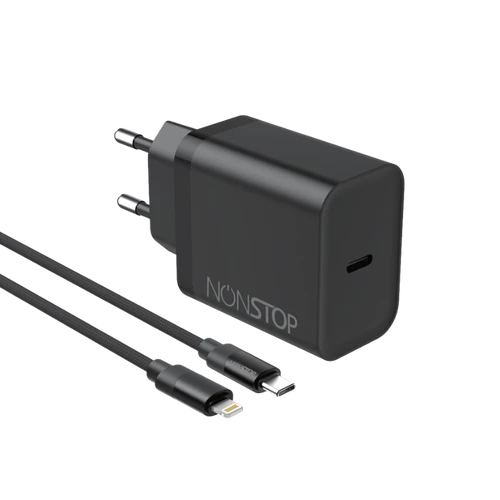 מטען קיר שחור NONSTOP PowerLine PD 20W+כבל USB-C to Lightning