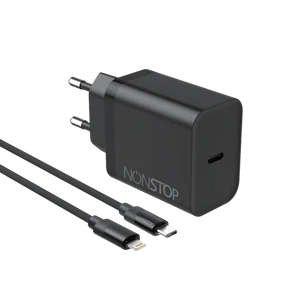 מטען קיר שחור NONSTOP PowerLine PD 20W+כבל USB-C to Lightning